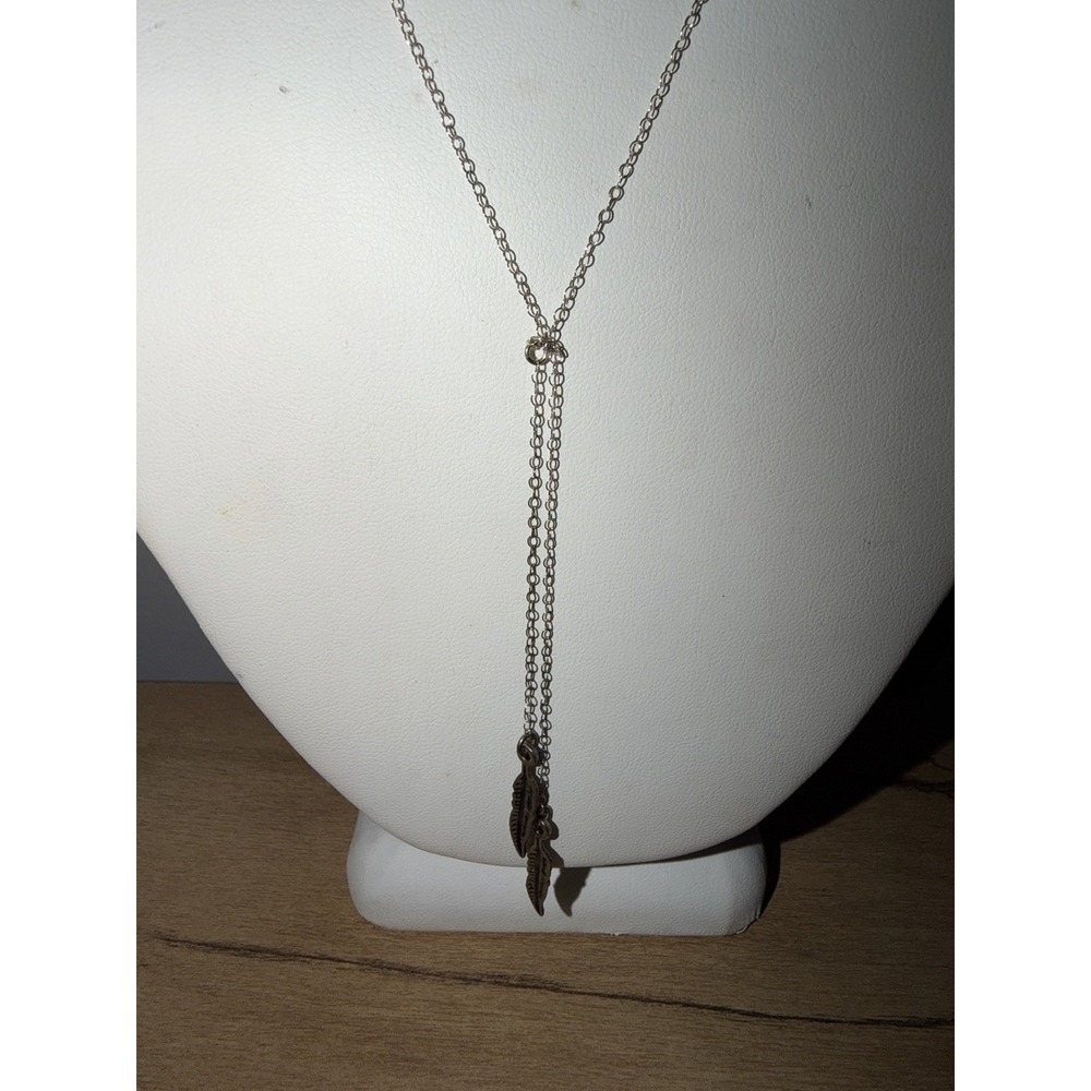 925 Sterling Silver Feather Y Drop Necklace Lariat Style